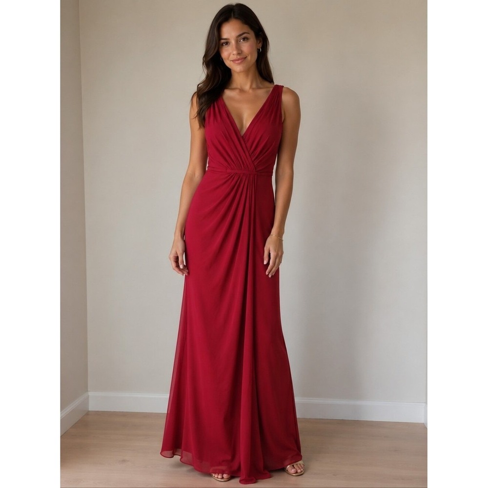 David's Bridal Red V-Neck Maxi Dress